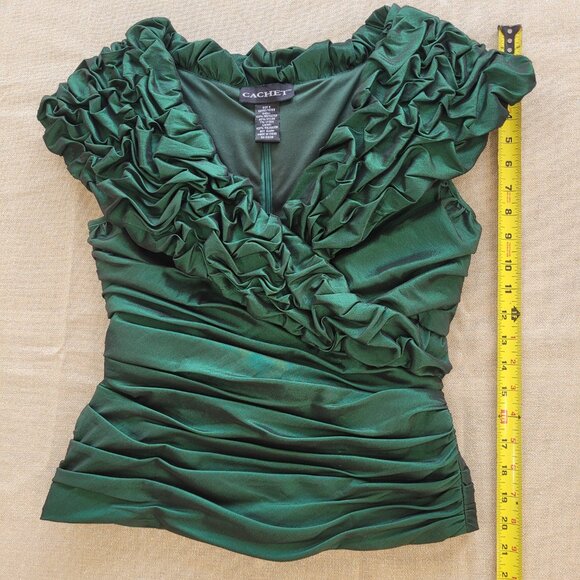 Emerald Green V Neck Bodycon Top. Back Zipper. 6. Cachet. - Picture 4 of 16